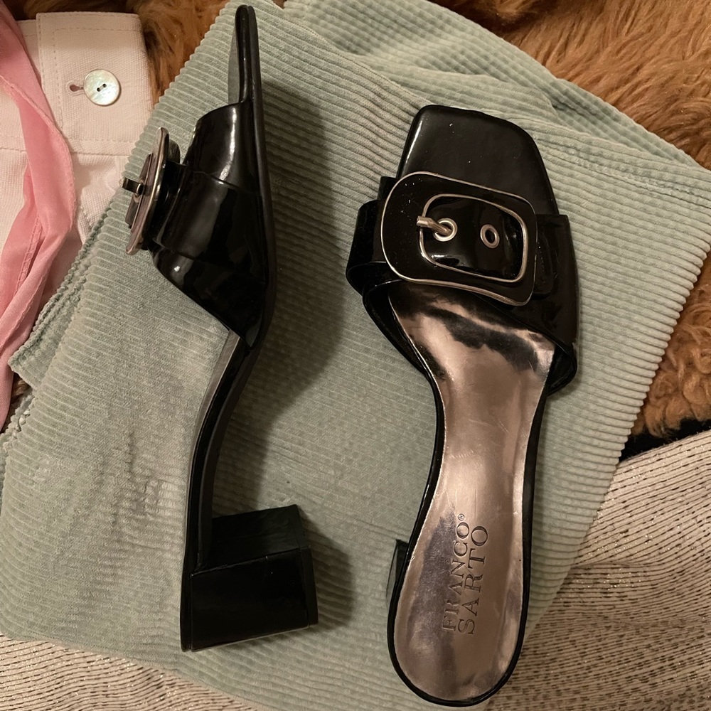 franco sarto patent leather heeled sandals